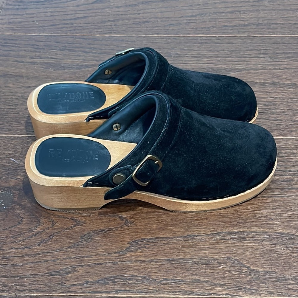 Re/Done Black Suede Classic 70s Clog Size 36/6