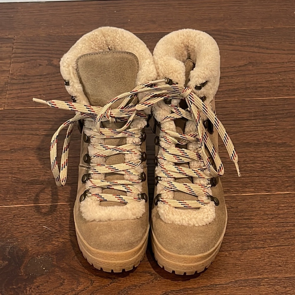 See by Chloe Taupe/Grey/Beige Crosta Genuine ShearlingTrimmed Boot Size 36/6