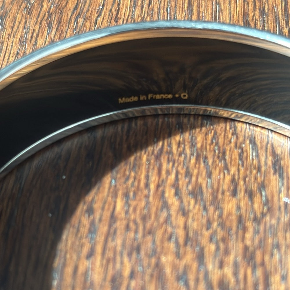 Hermes Printed Enamel Silver and White Bangle Bracelet