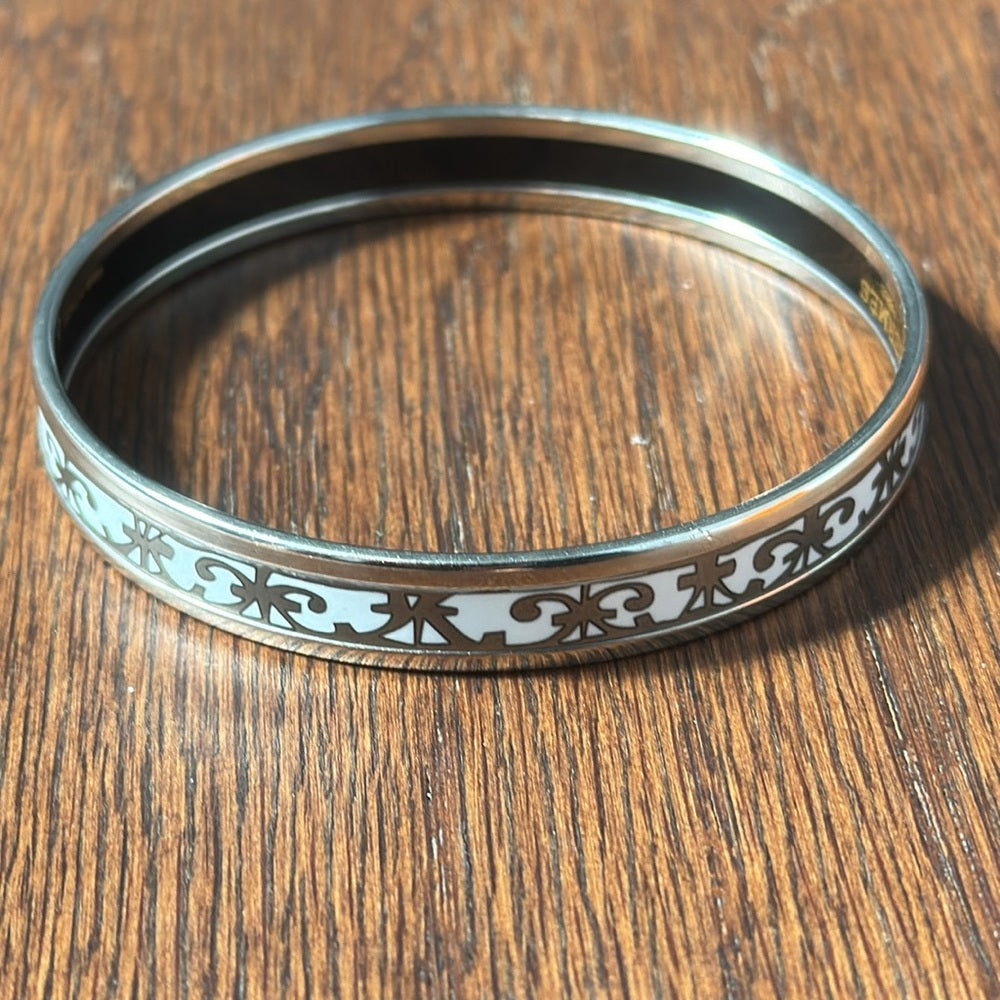 Hermes Silver and Grey Enamel Thin Bangle Bracelet