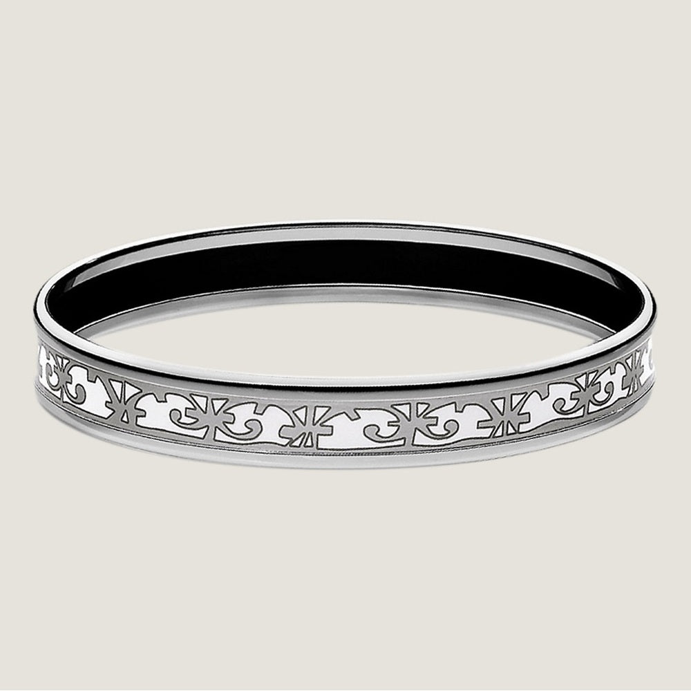 Hermes Silver and White Set of Enamel Bangle Bracelets