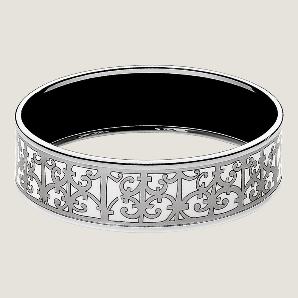Hermes Silver and White Set of Enamel Bangle Bracelets