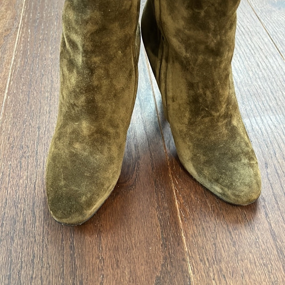 Salvatore Ferragamo Brown/Olive Green Suede Boots Size 6