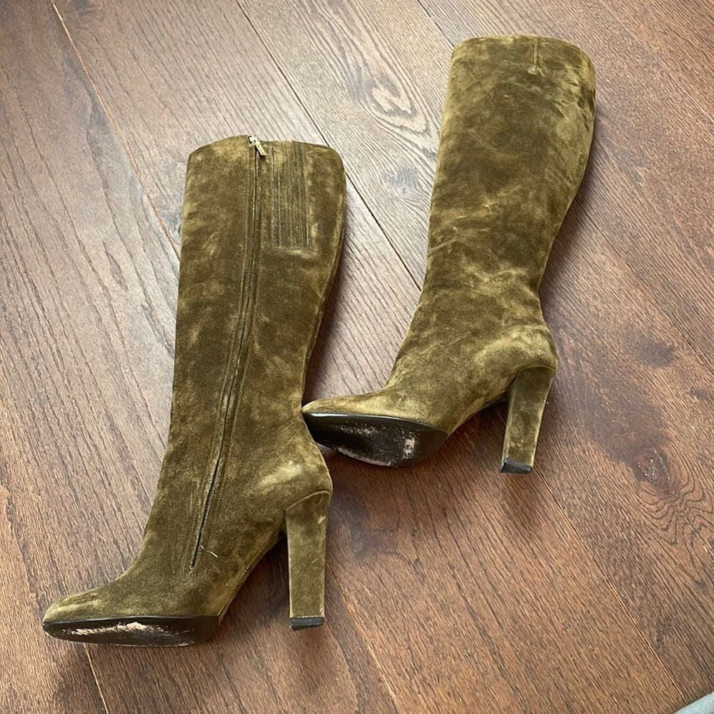 Salvatore Ferragamo Brown/Olive Green Suede Boots Size 6