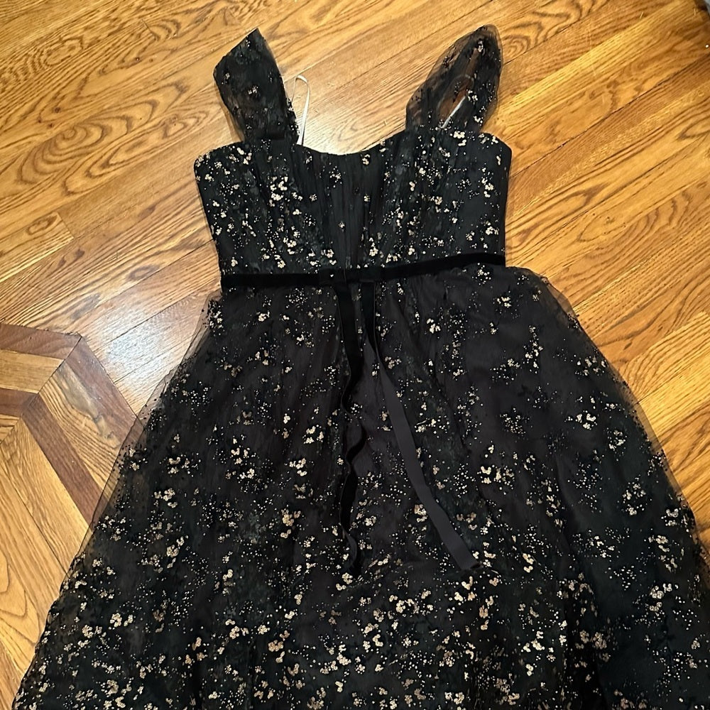 Marchesa Notte Black and Gold Sleeveless Dress Size 16