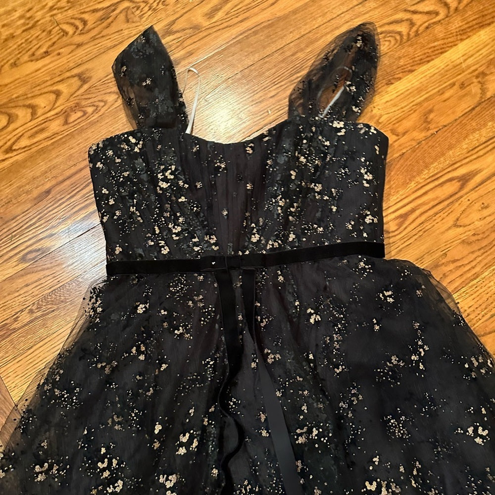 Marchesa Notte Black and Gold Sleeveless Dress Size 16
