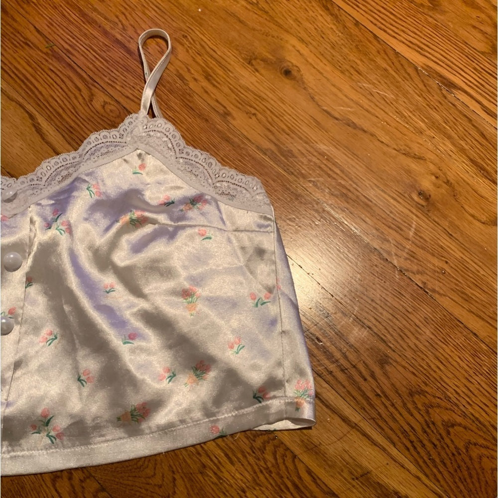 WHITE Floral Pajama Tank Top and Shorts Set Size Small