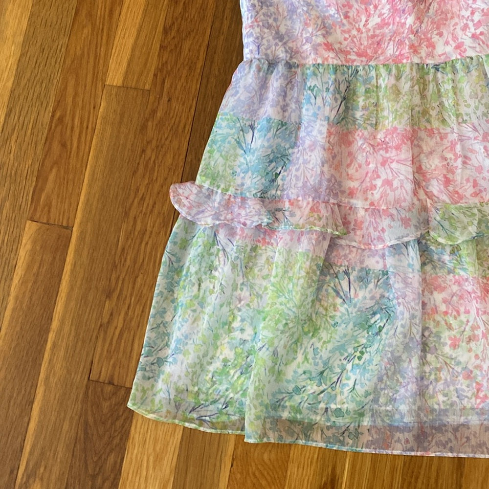 Amanda Uprichard Women’s Pink and Green Dress With Ruffle Sleeves Size S