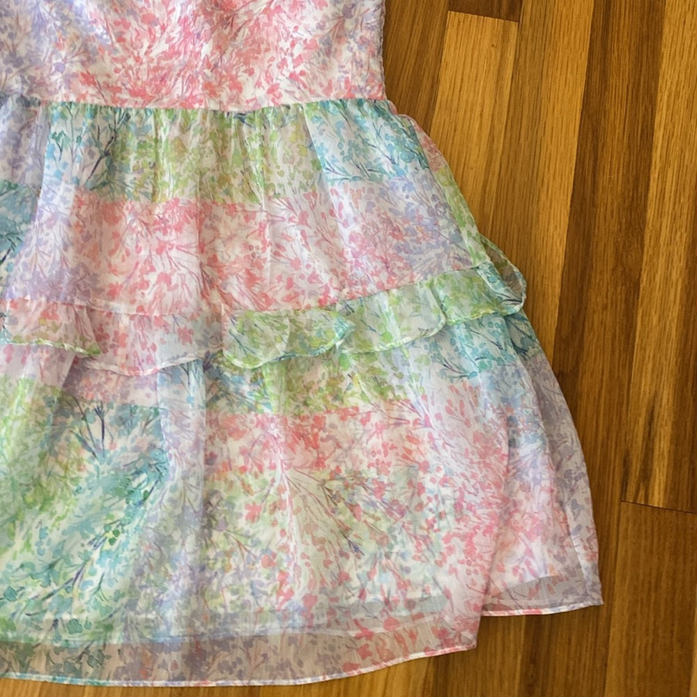 Amanda Uprichard Women’s Pink and Green Dress With Ruffle Sleeves Size S