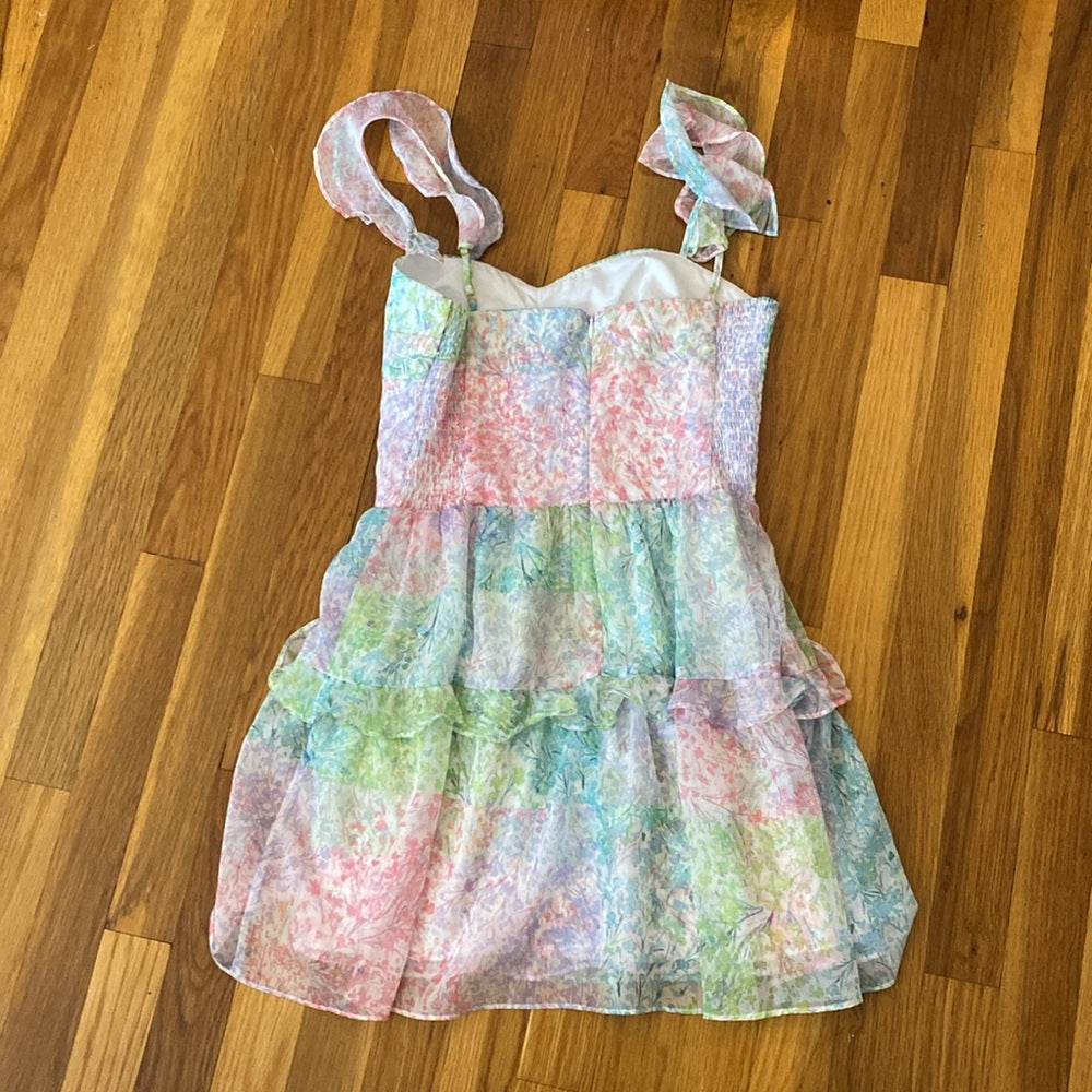 Amanda Uprichard Women’s Pink and Green Dress With Ruffle Sleeves Size S