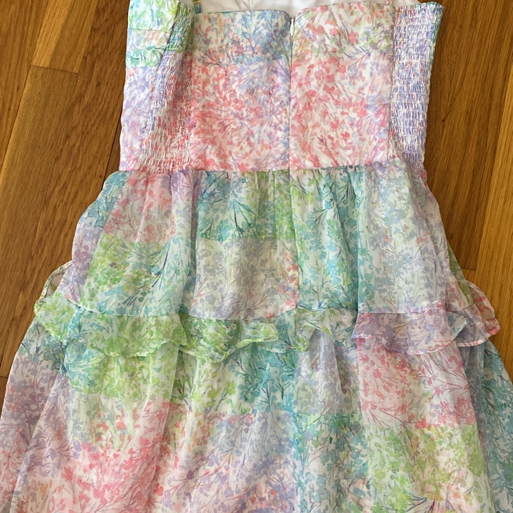 Amanda Uprichard Women’s Pink and Green Dress With Ruffle Sleeves Size S