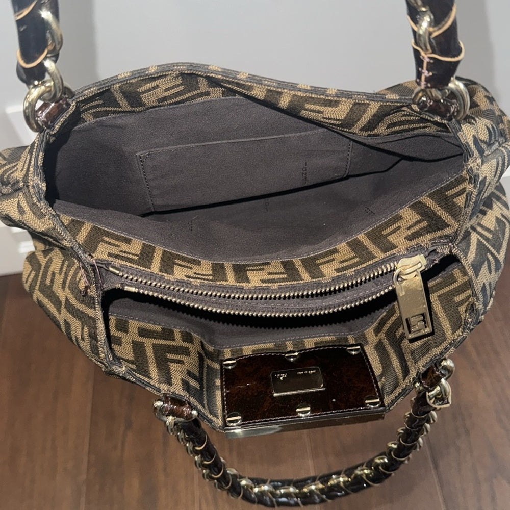 Fendi Mia Brown Cloth Shoulder or Satchel Bag