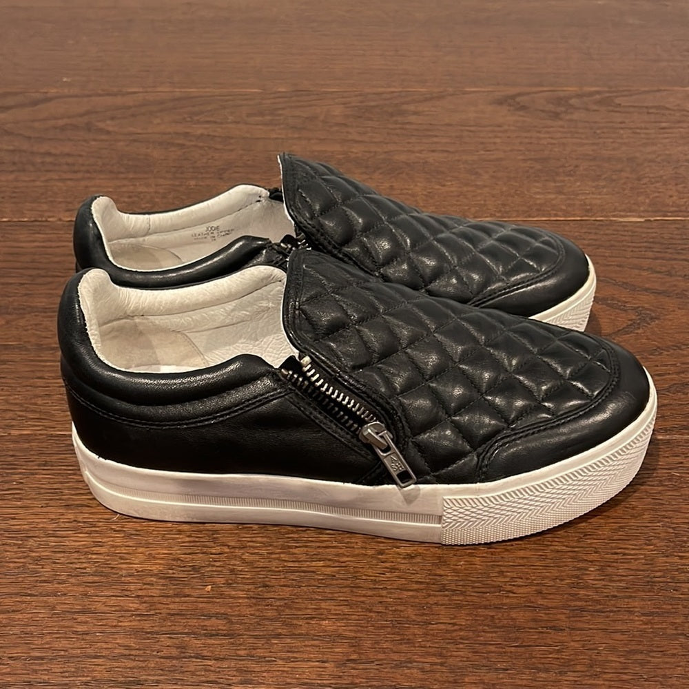 ASH Black Jodie Trainers Quilted Leather Sneakers Size 38/7