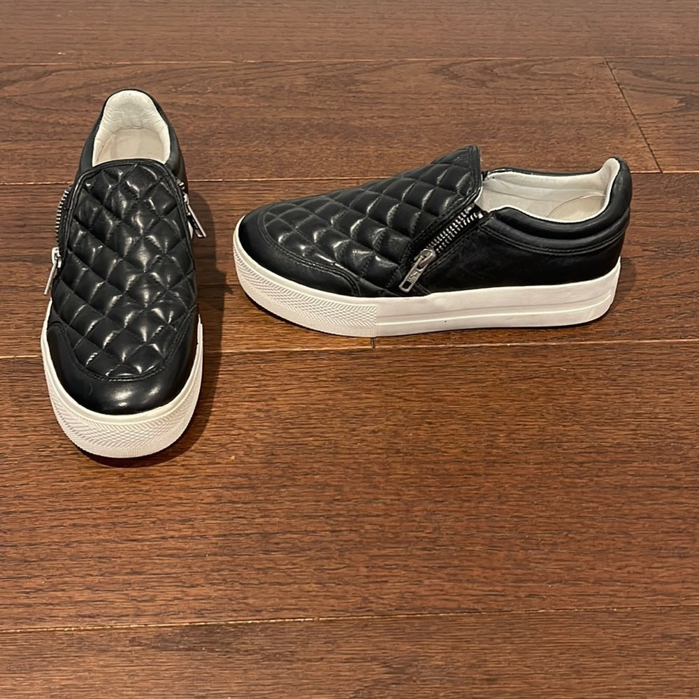 ASH Black Jodie Trainers Quilted Leather Sneakers Size 38/7