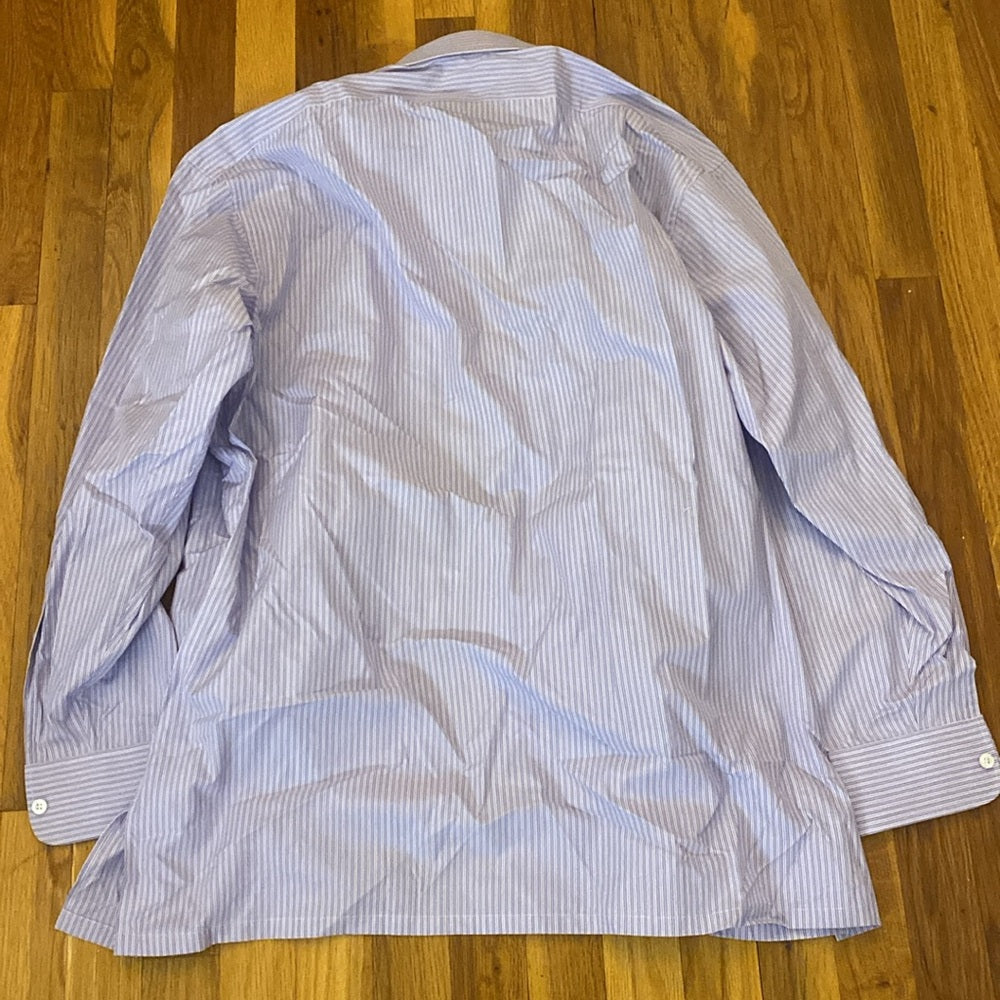 NWT Charvet Men’s Blue and White Striped Button Down Shirt Size 44.5/17.5