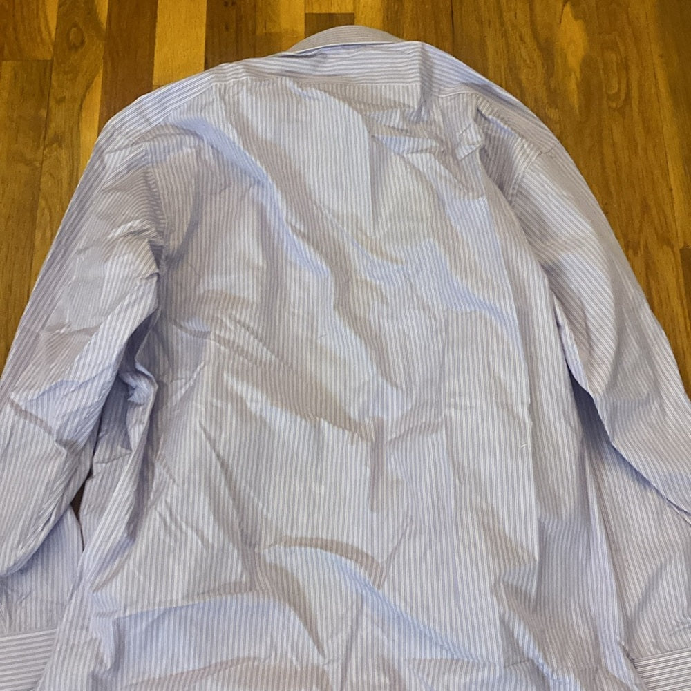 NWT Charvet Men’s Blue and White Striped Button Down Shirt Size 44.5/17.5