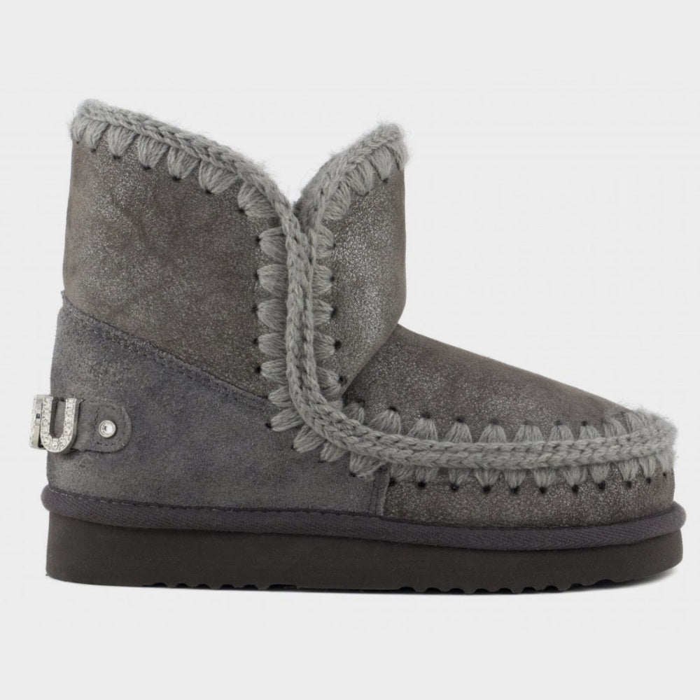 Mou Mou Women’s Grey Eskimo 18 Rhinestones Logo Size 8