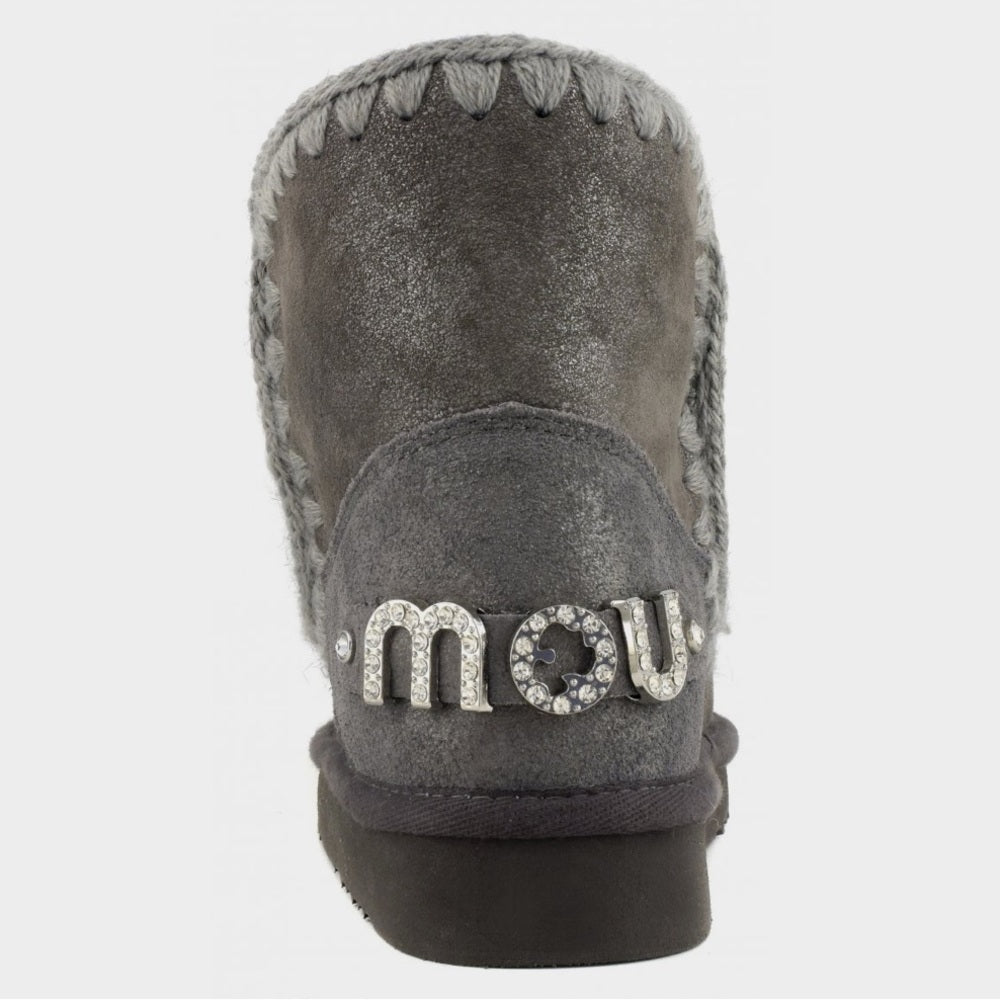 Mou Mou Women’s Grey Eskimo 18 Rhinestones Logo Size 8
