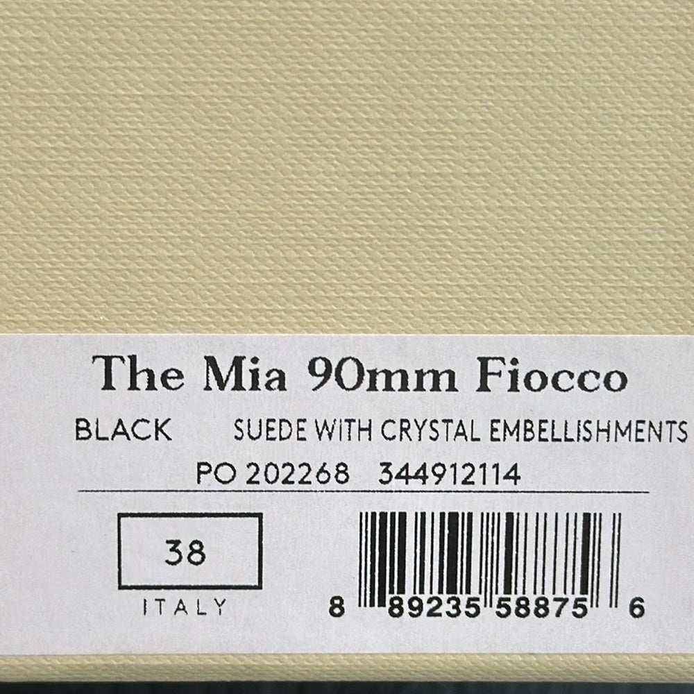 NWT M. Gemi The Mia Fiocco Black Suede Crystal Bow Sling Back Heels Size 38/7.5