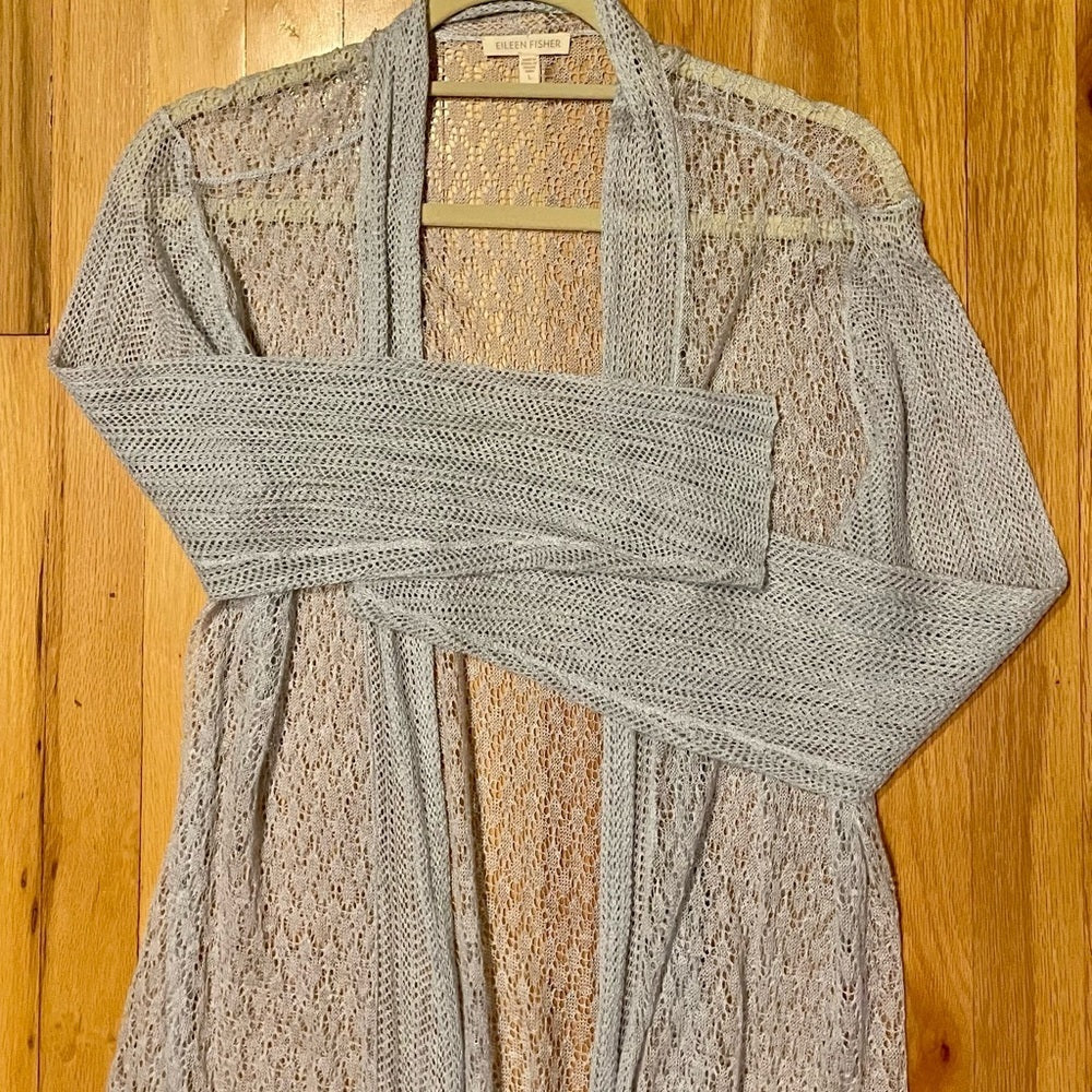 Womens Eileen Fisher Pale Blue Lace Long Sleeved Cardigan Size Large