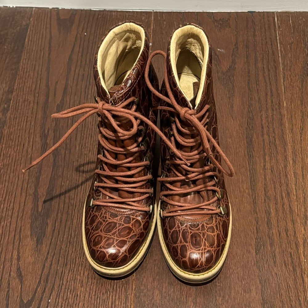 Diesel Women’s Brown Leather Heeled Lace Up Boots Size 38/8