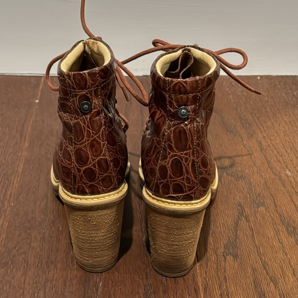 Diesel Women’s Brown Leather Heeled Lace Up Boots Size 38/8