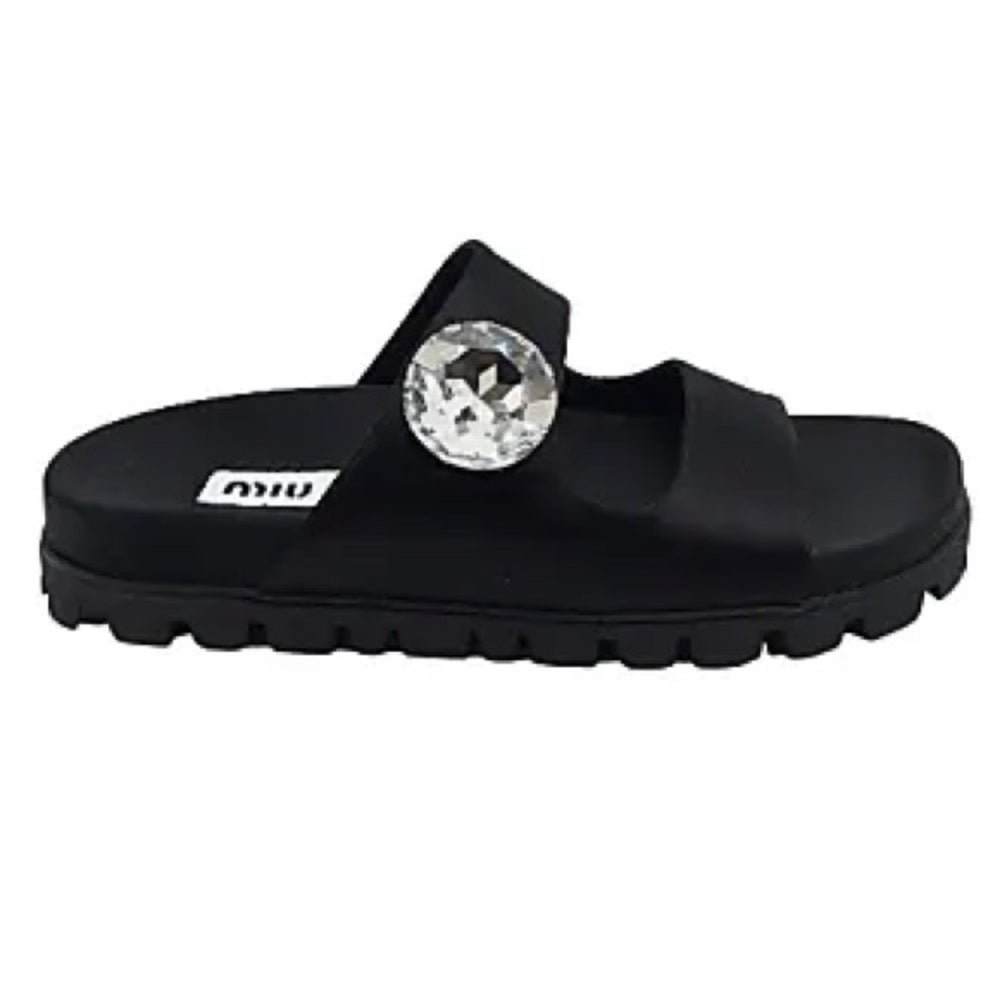 Miu Miu Women’s Black Sandals With Rhinestone Detailing Size 36.5