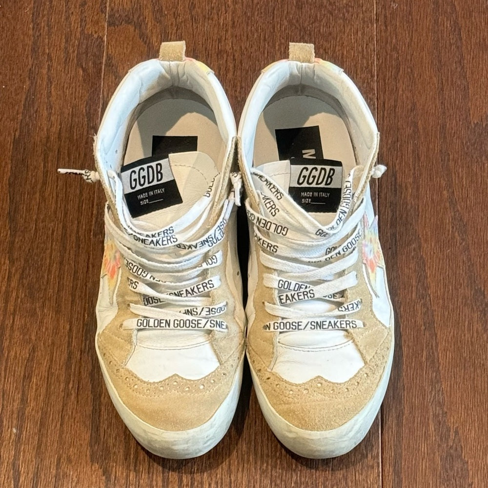 Golden Goose Women’s White Leather Tie Dye Star Mid Samara Sneakers Size 37/7