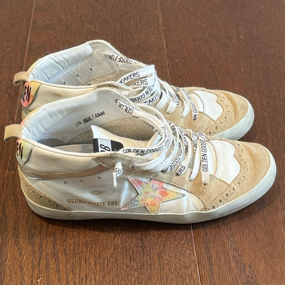 Golden Goose Women’s White Leather Tie Dye Star Mid Samara Sneakers Size 37/7