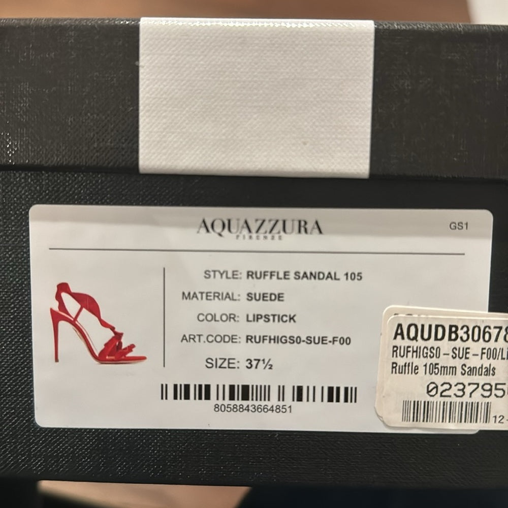 NWT Aquazzura Ruffle Red Lipstick Suede Sandal Size 37.5/7.5