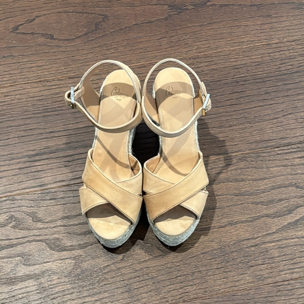 Castaner Blaudell Camel Suede Wedge Sandal Size 37 US 6.5