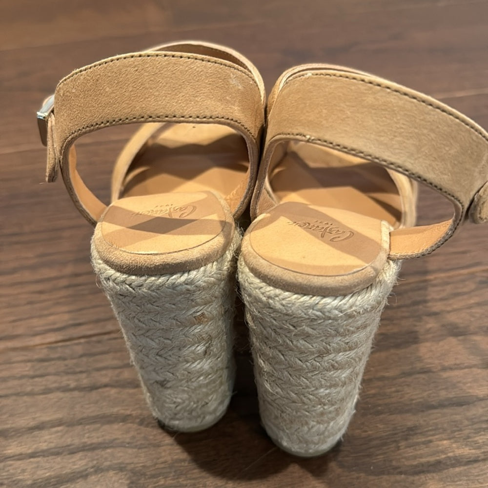Castaner Blaudell Camel Suede Wedge Sandal Size 37 US 6.5