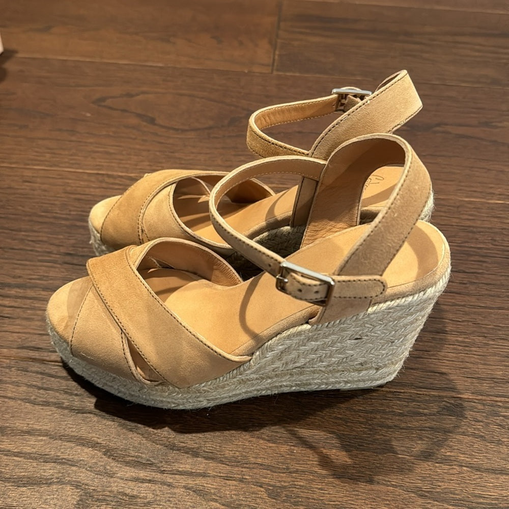Castaner Blaudell Camel Suede Wedge Sandal Size 37 US 6.5