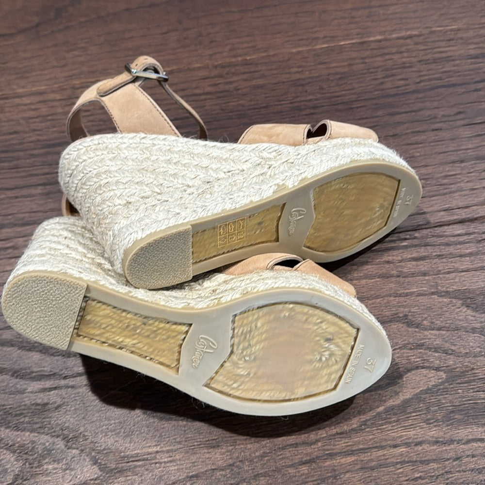Castaner Blaudell Camel Suede Wedge Sandal Size 37 US 6.5
