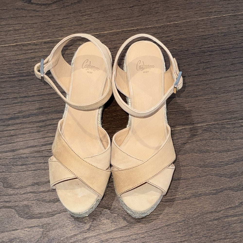 Castaner Blaudell Camel Suede Wedge Sandal Size 37 US 6.5