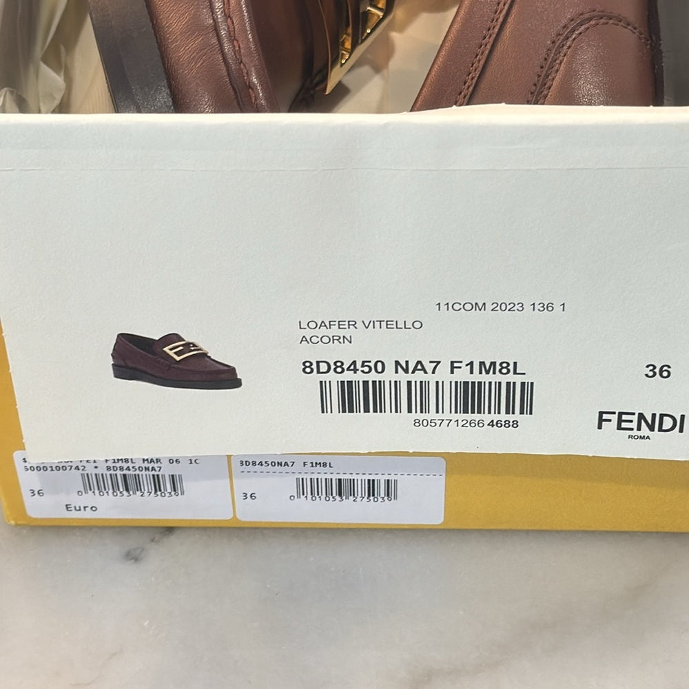 Fendi Women’s Baguette Acorn Leather Loafers Size 36/6