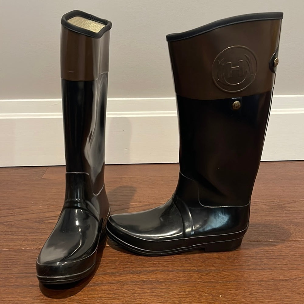 Hunter Women’s Black/Brown Rain Boots Size 9