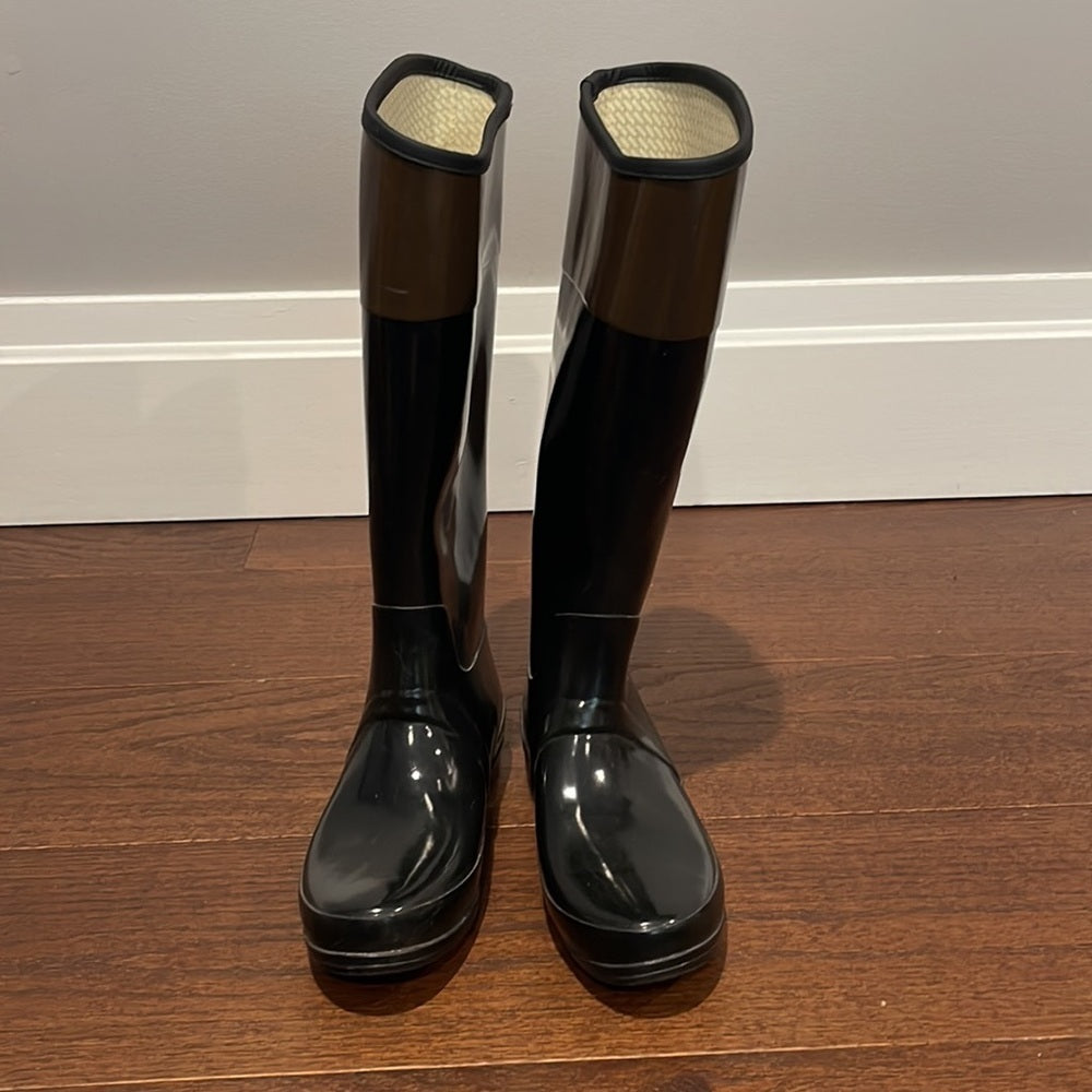 Hunter Women’s Black/Brown Rain Boots Size 9