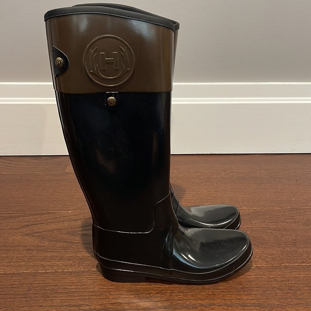 Hunter Women’s Black/Brown Rain Boots Size 9