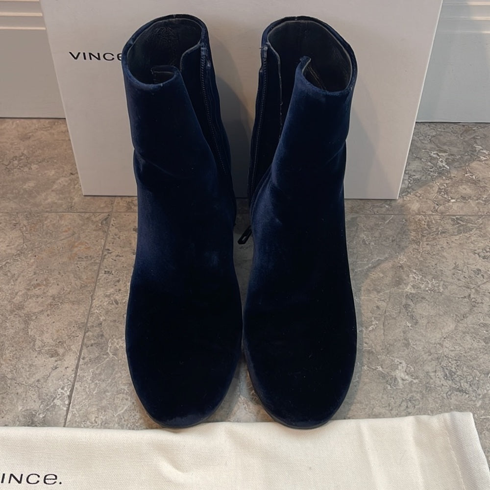 VINCE Navy Velvet Boots Size 9
