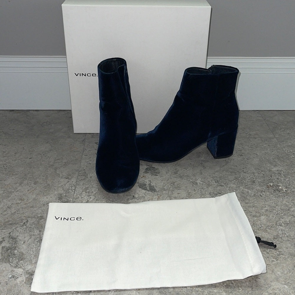 VINCE Navy Velvet Boots Size 9