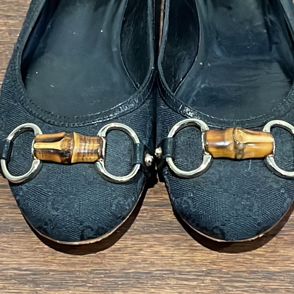 Gucci Women’s Black Canvas Banboo Ballet Flats Size 5.5
