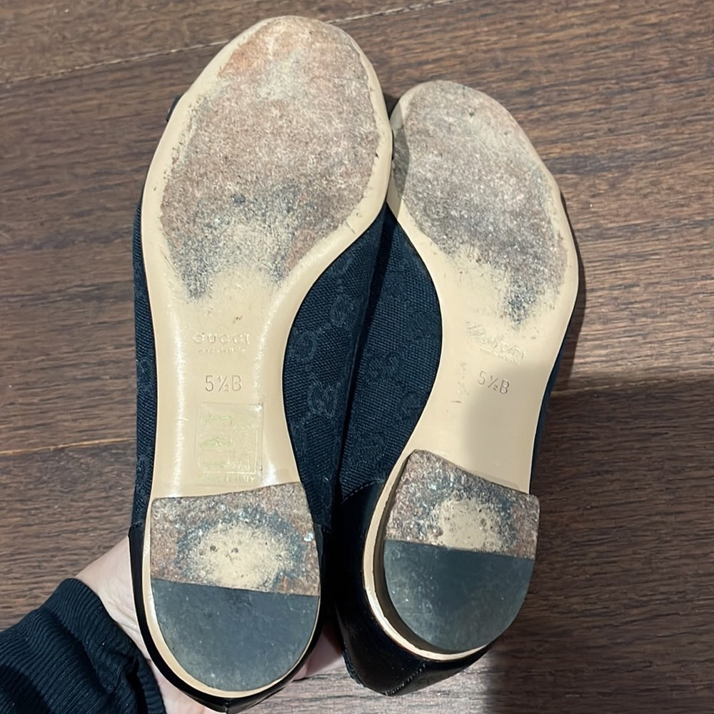 Gucci Women’s Black Canvas Banboo Ballet Flats Size 5.5