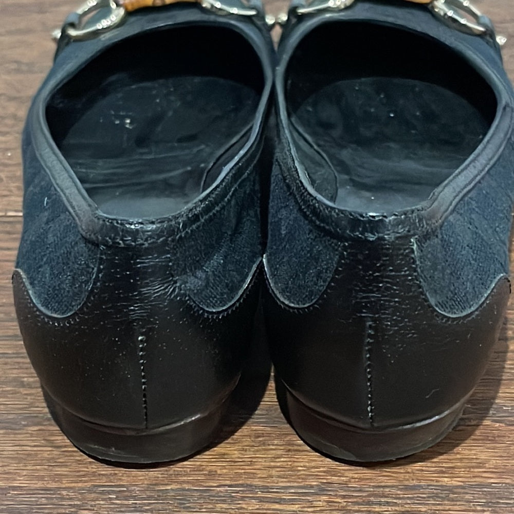 Gucci Women’s Black Canvas Banboo Ballet Flats Size 5.5