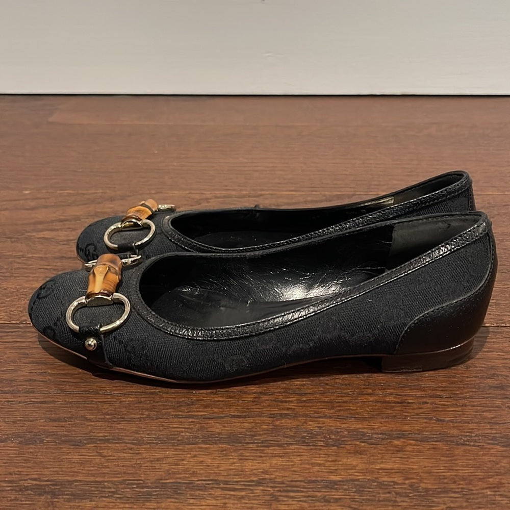 Gucci Women’s Black Canvas Banboo Ballet Flats Size 5.5