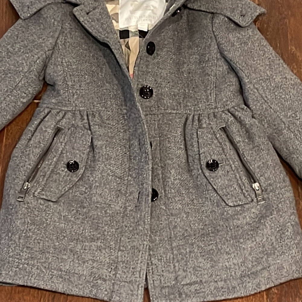 Burberry Girls Grey Wool Hooded Jacket Size 5