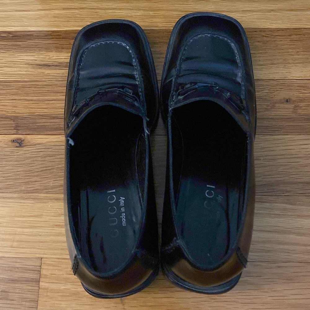 Gucci Women’s Black Horsebit Block Heel Loafers Size 37.5