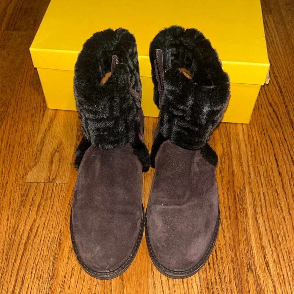 Fendi Woman’s Brown and Black Zucca FF Fur and Suede Ankle Boots Size 36.5