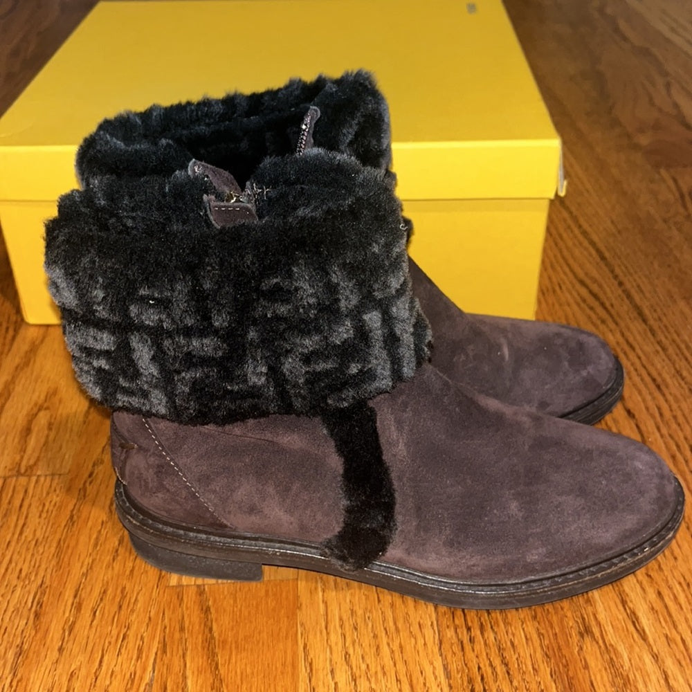Fendi Woman’s Brown and Black Zucca FF Fur and Suede Ankle Boots Size 36.5