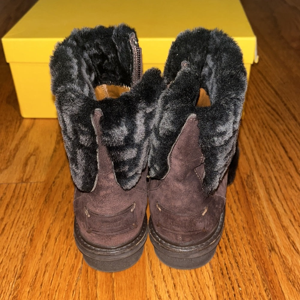 Fendi Woman’s Brown and Black Zucca FF Fur and Suede Ankle Boots Size 36.5
